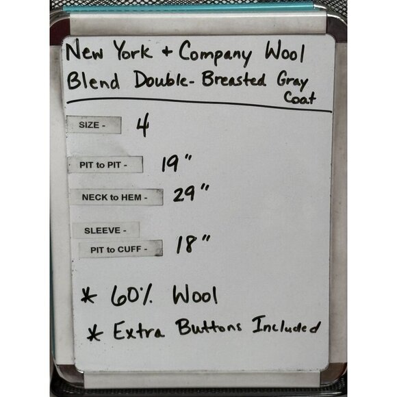 New York & Co. Women's Wool-Blend‎ Double-Breasted Coat Sz 4 Gray Classic Style - Picture 11 of 11